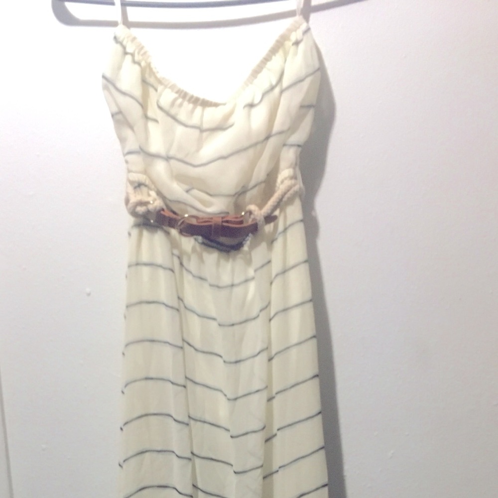 Long navy and cream dress